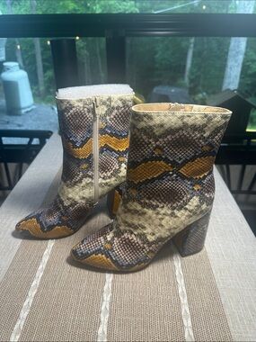 The Limited Snake-Print Ankle Boots in Yellow, Brown & Gray